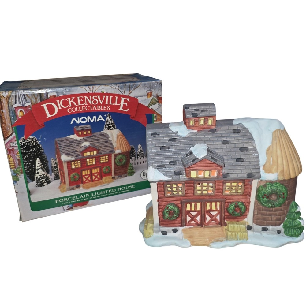 Vintage 1992 NOMA Dickensville Porcelain Lighted Barn House Christmas Village